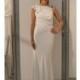 David Fielden - Fall 2012 - High Neck Silk Sheath Wedding Dress with One Lace Cap Sleeve - Stunning Cheap Wedding Dresses