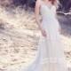 Maggie Sottero Fall/Winter 2017 Emily Chapel Train Ivory Open Back Appliques Aline Tulle Sleeveless Wedding Gown - Charming Wedding Party Dresses