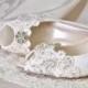 Women's Wedding Shoes Crystals, Custom Med Heel Wedding Shoes -Colors- Vintage Wedding Lace Peep Toe Heels, Women's Bridal Shoes 2.5" Heels