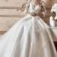 Tarik Ediz 2017 G2052 Hand-made Flowers Court Train Sweet Ivory 3/4 Sleeves Winter Illusion Tulle Aline Dress For Bride - Customize Your Prom Dress