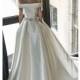 Olivia Bottega 2018 OB10020 with Sash Satin Chapel Train Short Sleeves Off-the-shoulder Simple Ivory Ball Gown Wedding Dress - Customize Your Prom Dress