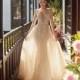Galia Lahav Fall/Winter 2018 Chapel Train Vogue Deep Plunging V-Neck Long Sleeves Aline Champagne Rhinestone Tulle Wedding Gown - Charming Wedding Party Dresses