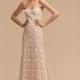 BHLDN 2018 Lilac Covered Button Lace Sweep Train Sweet Nude Sleeveless Sweetheart Fit & Flare Bridal Gown - Charming Wedding Party Dresses