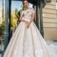 Crystal Design 2017 Emilia Tulle Embroidery Off-the-shoulder Sweet Champagne Royal Train Ball Gown Short Sleeves Bridal Gown - Rich Your Wedding Day