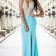 Jovani Aqua Blue Jersey Prom Dress 27118 -  Designer Wedding Dresses