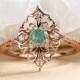 Art Deco Engagement Ring Vintage Antique Emerald Engagement Ring Rose Gold Alternative Unique Delicate Diamond Wedding Women Bridal Jewelry