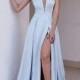 Light Blue Prom Dress, Long Prom Dress, V-neck Prom Dress, 2017 Party Dress, Prom Dress With Side Slit,BD473