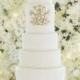 Elegant Tall Lace Wedding Cake With Gold Monogram