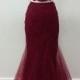 Burgundy Two Pieces Lace Long Prom Dress, Burgundy Evening Dress