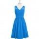 Ocean_blue Azazie Heloise - Knee Length Chiffon And Lace V Neck Side Zip Dress - Charming Bridesmaids Store