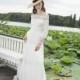 Divine Atelier 2018 Eden Sweep Train Vintage Ivory Bishop Sleeves Illusion Aline Embroidery Silk Beach Wedding Dress - Charming Wedding Party Dresses