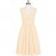 Peach Azazie Kyla - Knee Length Chiffon Back Zip V Neck - Simple Bridesmaid Dresses & Easy Wedding Dresses