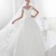 Nicole 2018 NIAB18083 Ball Gown Covered Button Chapel Train Tulle Off-the-shoulder Appliques Cap Sleeves White Bridal Gown - Rich Your Wedding Day