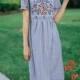 RUTH - Grey Stripe Embroidery Dress