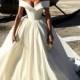 Deep V-neck Ball Gowns Satin Wedding Dresses Off The Shoulder Wedding Dress