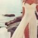 H1513 Sexy Boho Chiffon Beach Wedding Dress With Slit Skirt 
