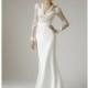 [Vamp Mados Namai] Ivory Vintage Detachable Long Sleeves Fit & Flare V-Neck Appliques Zipper Up Tulle Bridal Dress -  Designer Wedding Dresses