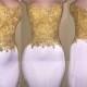 Weiße Golden Abschlussballkleider Satin Meerjungfrau Ballkleider Kurze Abendkleider Modellnummer: SP0293-BA6414
