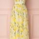 Aroti #boutique1861 #dress #summer #summerdress #maxidress #yellow #flowers #floral #floralprint #neon #slits 