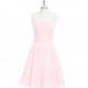 Blushing_pink Azazie Hannah - Knee Length Scoop Chiffon Scoop Dress - Simple Bridesmaid Dresses & Easy Wedding Dresses