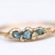 Triple Raw Blue Diamond Ring, Gold Diamond Ring, Handmade Wedding Gift, April Birthstone Ring, Dainty Ring, Raw Stone Ring, Raw Crystal Ring