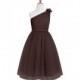 Chocolate Azazie Lilo JBD - One Shoulder Side Zip Satin And Tulle Knee Length Dress - Simple Bridesmaid Dresses & Easy Wedding Dresses