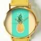 Pineapple Watch Watches For Women Leather  Ladies Jewelry Accessories Gifts Spring Fashion Personalized Unique Ananas Tropical Fruits Summer 