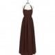 Chocolate Azazie Francesca - Floor Length Halter Chiffon Bow/Tie Back Dress - Simple Bridesmaid Dresses & Easy Wedding Dresses
