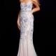 Jovani - 55816 V Neck Floral Embellished Tulle Prom Dress - Designer Party Dress & Formal Gown