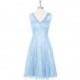 Sky_blue Azazie Alma - Knee Length Lace Illusion V Neck Dress - Charming Bridesmaids Store