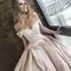 Olivia Bottega 2018 Alisy Satin Sweet Appliques Short Sleeves Blush Off-the-shoulder Aline Chapel Train Wedding Dress - Robes de mariée France