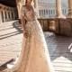 Berta Fall/Winter 2018 Style 18-115 Long Sleeves Open Back Nude Aline Chapel Train V-Neck Embroidery Tulle Wedding Dress - Bridesmaid Dress Online Shop