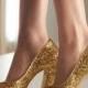 These Would Definitely Make Memorable Bridal Shoes! Nothing Beats Gold Glitter! Miu Miu 