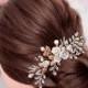 XANTHE White Or Ivory Rose Flower Gold Leaf Bridal Hair Comb