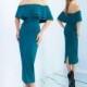 Ieena for Mac Duggal - 25801I Ruffled Off Shoulder Tea Length Dress - Designer Party Dress & Formal Gown