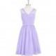 Lilac Azazie Heloise - Side Zip Knee Length V Neck Chiffon And Lace Dress - Simple Bridesmaid Dresses & Easy Wedding Dresses