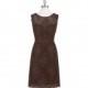 Chocolate Azazie Zaria - Knee Length Lace Scoop Illusion Dress - Charming Bridesmaids Store