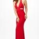 Jovani Red V Neck Mat Jersey Dress JVN33908 -  Designer Wedding Dresses