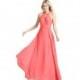 Watermelon Azazie Melody - Chiffon Floor Length Halter Back Zip Dress - Charming Bridesmaids Store