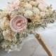 Pink & Gold Wedding Bouquet // Gold Bouquet, Bridal Bouquet, Vintage Wedding, Dried Flower Bouquet, Lace Bridal Flower, Sola Flower Bouquet