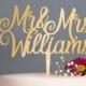 Personalised Wedding Cake Topper Mr and Mrs calligraphy Cake Topper,  personalized surname Gold Silver Rose Gold Wooden customized