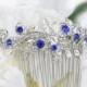 sapphire blue crystal bridal hair comb for bride royal blue rhinestone silver hair comb blue wedding hair comb bridal hair accessories blue