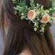 Flower crown wedding, bridal flower hair comb, blush flower half crown, extended flower hair comb, flower headband