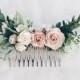 Hair comb Pale pink and dusty rose and grenery headpiece, floral hair piece, pale pink hair clip, bridal hair piece, blush pink comb, leavfy
