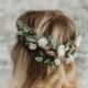 Bridal Headpiece Floral Leaf Headband  Woodland Wedding Hair Piece Bridal Flower Hair Pins Set White Rose Hair Bobby Pin Sage Greenery Hair