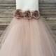 Tulle overlay Flower Girl Dress with Pin on Silk Flowers, Three colors available!
