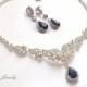 sapphire blue bridal necklace, blue crystal wedding necklace, blue bridal jewelry, saphire wedding jewelry set, sapphire jewelry set