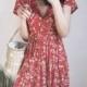 Vintage Printed Slimming Curvy Low Cut Tie Red Dress - Bonny YZOZO Boutique Store