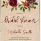 Fall Bridal Shower Invitation, Bridal Shower Invitation, Maroon, Floral, Rustic, Kraft Paper, Printable, Printed, Marsala, Burgundy