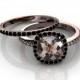 Cushion Cut 14K Rose Gold Ring Smoky Quartz Black Diamonds Halo Champagne Diamonds Engagement Ring Bridal Wedding Ring Promise Ring